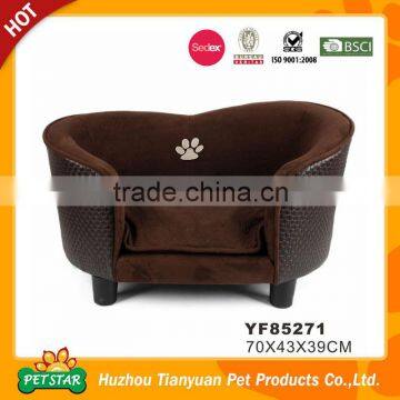 Leatherette Outside Soft Fabric 3/4 Surrouned Brown Sofa Bed Luxury Pet Dog Beds