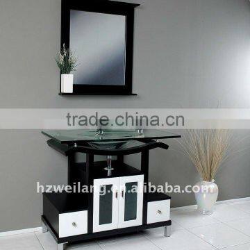 Modern MDF Bathroom Vanity Glass Basin Vanity with Mirror