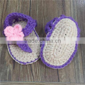 Crocheted Baby Flower Purple Flip Flops photo-4
