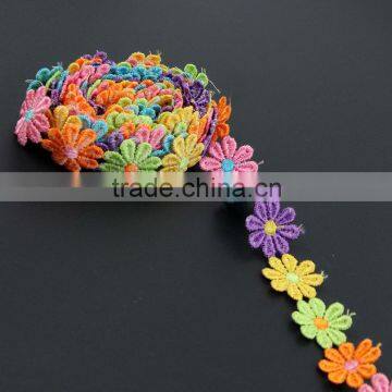 Fashion small rainbow daisy flower lace trim for dress decorationn 2.7cm Width