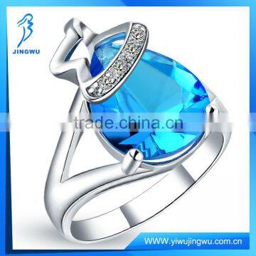 Drop sapphire blue ring in rhodium plated