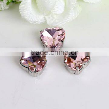 high quality factory 12mm full colors heart shape pink pointback glass rhinestones with metal base