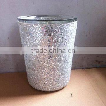 SILVER CRACKLE GLASS ASH-BIN