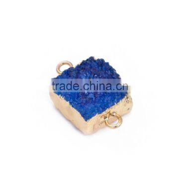 Natural Druzy Stone Charms Square Dark Blue Connector Pendants Fashion Jewelry Fitting