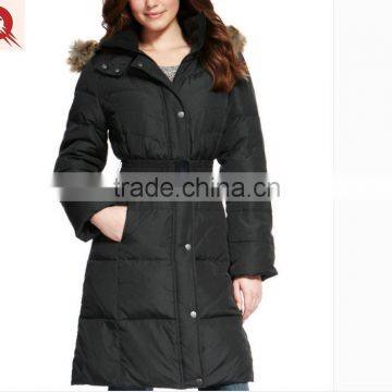 latest stylish ladies pure color quilted very warm fancy long breathable waterproof stand collar long down coat