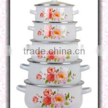 Best Quality White Enamel Cookware Pot Set 5 Pcs Cast Iron Kitchenware Set Pot With Glass Lid