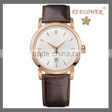 FS FLOWER - High Polished Classic Sapphire Crystal Men's Leather Quartz Watch