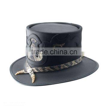 SNAKE LOOK LEATHER PULL-UP HORSE COWHIDE LEATHER "STEAMPUNK" TOP HAT