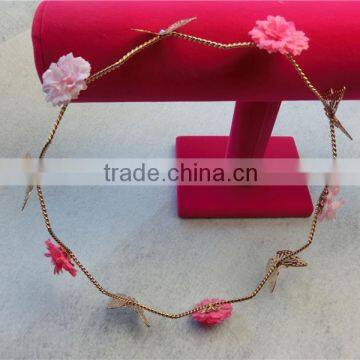 Baroque vintage old golden Metal butterfly headband women leather flower pearl hair crown Fashion hair FHHGC5002-4