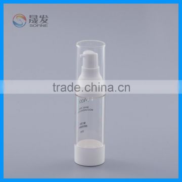 Clear cosmetic packaging bottle with airless pump