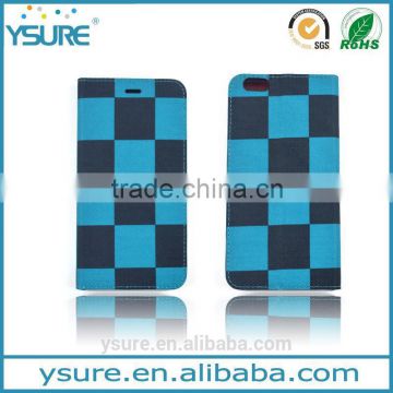 Blue Chess Pattern Fabric Book Style Leather Phone Case For Asus Zenfone 2 with PVC ID and credit card slots