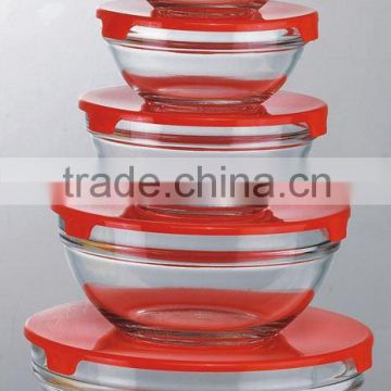 5pcs glass bowl set with colored lid