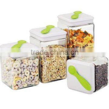 SINOGLASS 4 pcs with plastic teaspoon square shape glass storage canister set