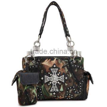Wholesale Rhinestone Camouflage Western Buckle Design Sling Purse Cross