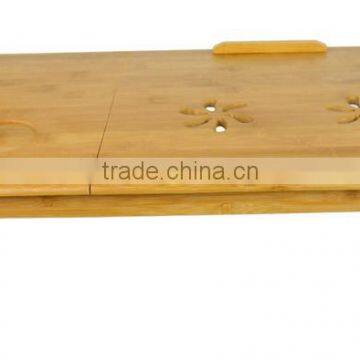 100% Bamboo Portable Laptop Desk Table Foldable Breakfast Serving Bed Tray Tilting Top Drawer BH004 photo-2