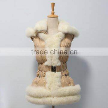 2015 new arrival down waistcoat with fox fur trim