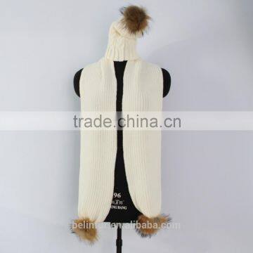 Popular Warm Crochet Scarf Real Fur Pom Pom Crochet Scarf With Hats photo-6