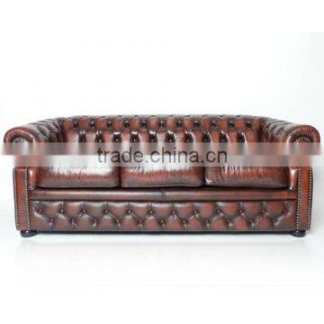 Red Leather 3 Seater Chesterfield Sofa