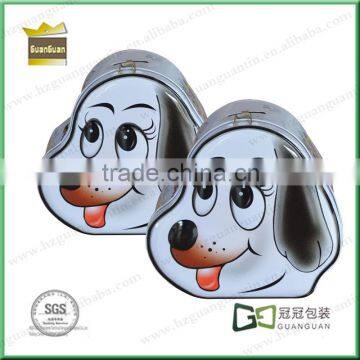 2015 china supplier dog shaped tinplate money box collector