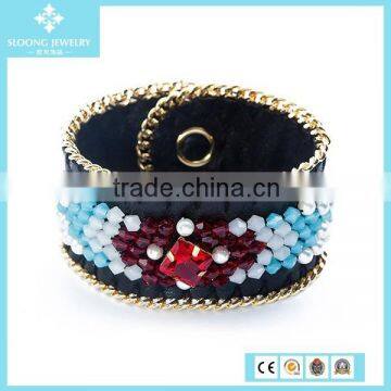 Yiwu New Gold Plated Chain Red White Crystal and Glass Black Classical Bracelet 2015