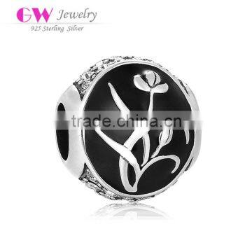D191 hot silver black orchid beads,crystal flower charms for bracelet