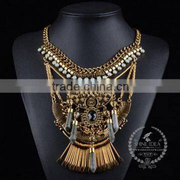 High Quality Vintage Blue Lapis Chunky Statement Necklace Tin Alloy Fashion Women Pendant Necklace 6390094