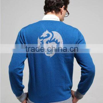 V Neck Intarsia Dragon Cashmere Pullover photo-3
