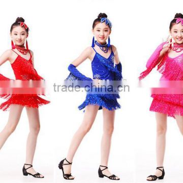 Dancewear High Quality Red Tassel Sequin Kids Children Girl Latin Dance Dress