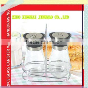 2pcs glass spice set with metal rack