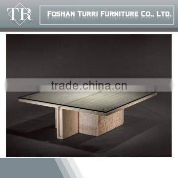 Modern Nature Travertine Marble Living Room Side Table With Glass Top photo-2