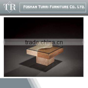 Modern Beige Travertine Marble Living Room Coffee Table With Glass Top photo-5