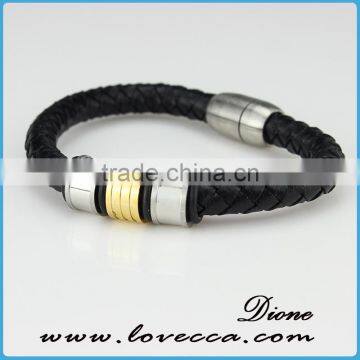 Stainless Steel & Leather Mens Bracelet , Braided Genuine Leather Bracelet Men Stainless Steel photo-3