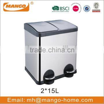 40L Stainless Steel 2-Compartment Pedal Trash Bin photo-5