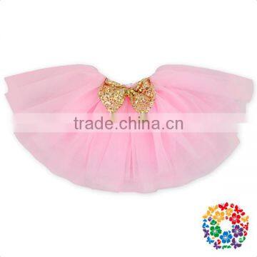 New Fashion Pink 4 Layers Kids Tulle Tutus Skirts With Sequin Bow Children Ballet Dance Wear Girls Tutu Skirt