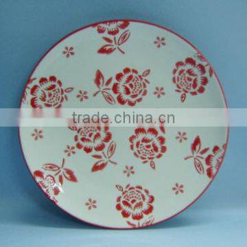 fashion flower design hand painted round ceramic plate