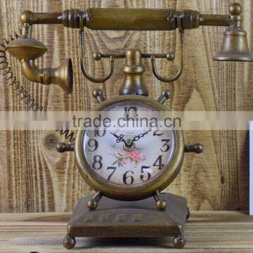 COPPER METAL TELEPHONE SHAPE TABLE TOP CLOCK
