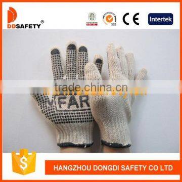 DDSAFETY 2017 7G Natural Cotton Thread Black PVC Dots And Logo On Palm Working Gloves