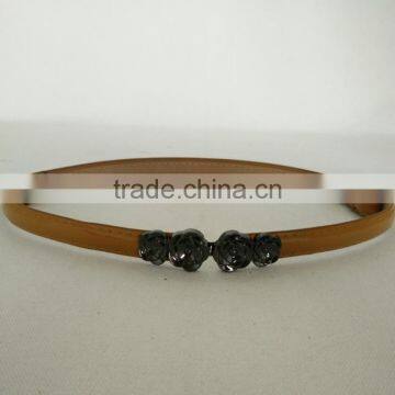 Wholesale Adjustable Flower Pattern Buckle Sex Women Lady Thin PU Waist Belt photo-5