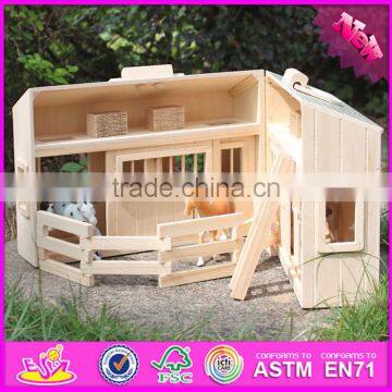 2016 New Design Children Miniature Toys Wooden Toy Horse Stable W06A166 photo-3
