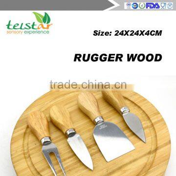 New Design High Quality Rubber Wood Cheese Board Wood Cheese Board With 4knives Set Bamboo & Wood Products Kitchenwares co Tools photo-3