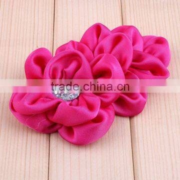 Handmade Satin Fabric Flower With Rhinestone Center for Kids Hair Accessories photo-4