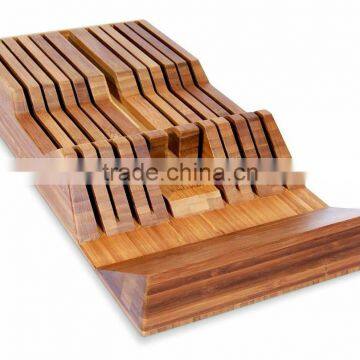 Bamboo Drawer Knife Tray with Handle Rest Wedge 18"x9"x2.5"