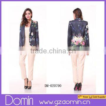 Fashion Fit Casual Floral Print Women Casual Blazer Coat Vintage Slim Button Blazer