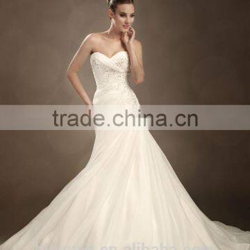 white satin beaded mermaid strapless wholesale bridal gowns