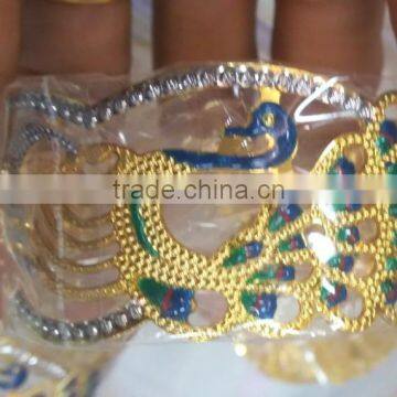 Peacock Design Enamel Broad Hand Carved Gold Plated BRACELET BANGLE KADA photo-3