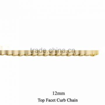 12 MM Gold Plated Top Facet Curb Chain