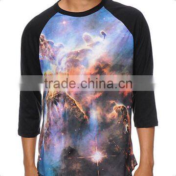 Custom Mens All Over Sublimated Baseball T Shirts Cotton Polyester Mens 3/4 Raglan Sleeve Baseball Tee Wholesale