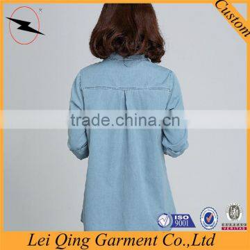 High Quality Loose Fashion Solid Color Women Denim Shirt photo-5