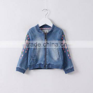 Wholesale spring flower knitted children girls denim jackets