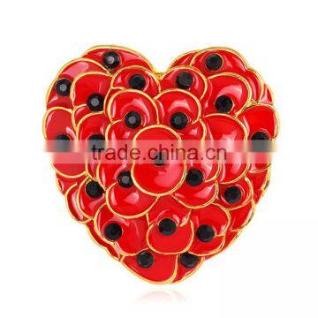 Women Large Red Poppy Brooch Pins Gold Plated Jewelry Fashion Rhinestone Love Heart Brooches